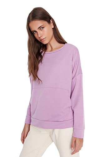 Trendyol Damska bluza z okrągłym dekoltem, zwykła, lila, S, lilia