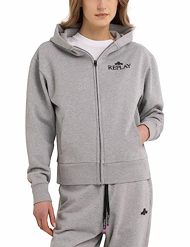 Replay Damska bluza z kapturem, W3712A, M08, szary melanż, M, M08 Melange Grey, M