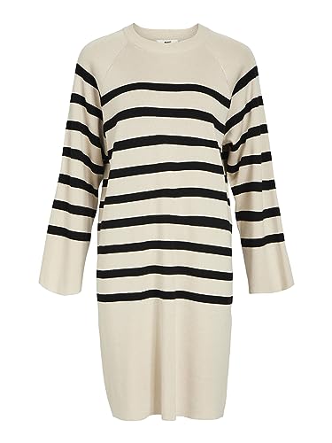Object Damska sukienka z dzianiny w paski, Sandshell/Stripes:black, L