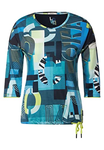 Cecil Damska koszulka z nadrukiem 3/4 rękaw, niebieski (Teal Blue), M