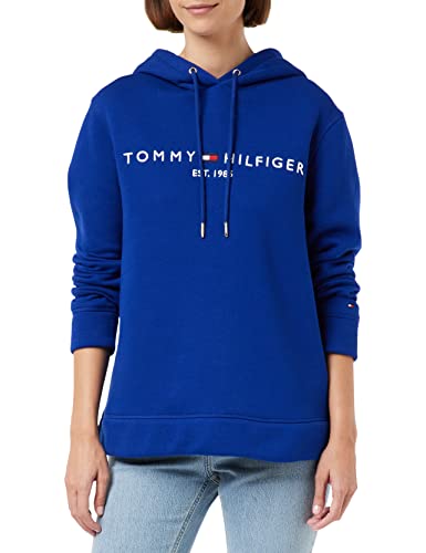 Tommy Hilfiger - Bluza z kapturem - bluzy damskie - bluzy z kapturem damskie - ubrania dla nastoletnich dziewcząt - damskie bluzy z kapturem - prezent dla kobiet - bluza damska, Odważny niebieski, XXL