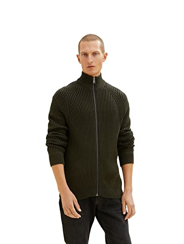 TOM TAILOR Męskie Kardigan z prążkowaną strukturą 1034336, 10920 - Deep Forest Green, XXL