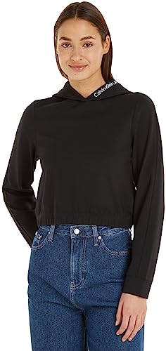 Calvin Klein Jeans Damska bluza z kapturem Milano L/S Knit Tops, Czarny, XXS