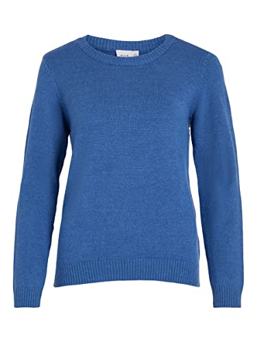 Vila Women's VIRIL O-Neck L/S Knit TOP-NOOS sweter, federal Blue/Szczegóły: ciemny melanż, L, Niebieski pióro/szczegóły: ciemny melanż, L