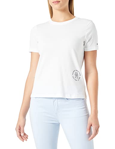 Tommy Hilfiger Damskie topy z dzianiny Regular Round Md Th C-nk Ss S/S, Ecru, 3XL duże rozmiary wysoki