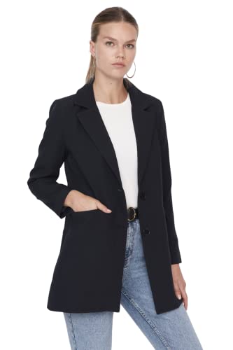 TRENDYOL Women's Modest Regular dwurzędowa gładka tkanina kurtka płaszcz, granatowy niebieski, 36, Navy Blue, 36