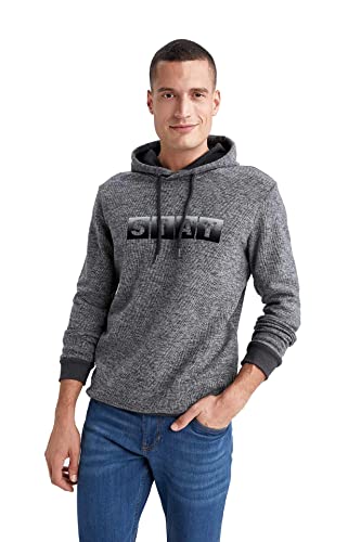 DeFacto Sweter z długim rękawem męski - okrągły dekolt bluza męska (Anthra Melange,4XL), Antracytowy melan?owy, 4XL