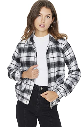 Trendyol Damskie kurtki bomberki oversize, kołnierz, tkany płaszcz, Czarny, 32