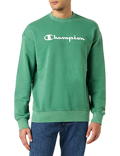 Champion Męska bluza z okrągłym dekoltem z logo starej szkoły, Ciemnozielony krawat i barwnik, M