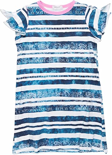 Replay Sukienka dziewczęca SG3239, 010 biała/niebieska w paski, 12A, 010 White/Blue Striped, 12 Lata