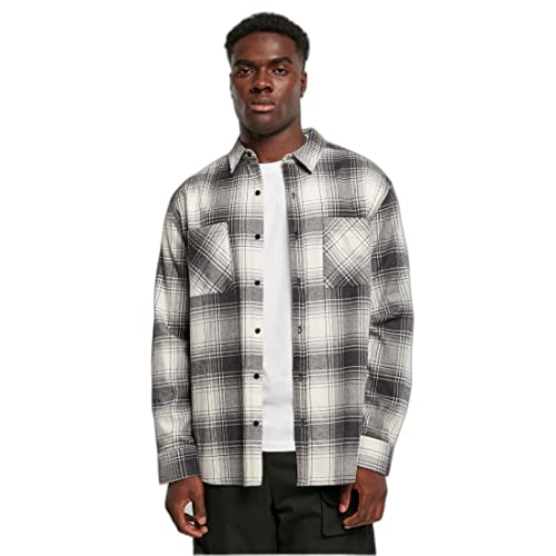 Urban Classics Mock Check Shirt męska koszula z długim rękawem beżowa/czarna Basics, Whitesand/Black, 4XL