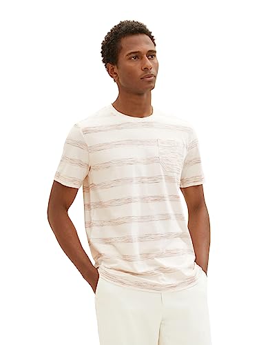 TOM TAILOR Męski t-shirt w paski w stylu spacedye, 32435-Vintage Beige Soft Spacedye, XXL