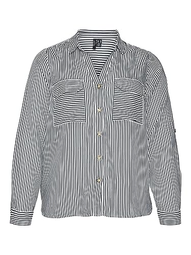 VERO MODA Koszula damska VMBUMPY L/S Shirt New Curve NOOS, Snow White/Stripes:india Ink, 44