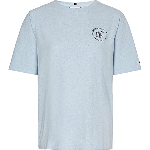Tommy Hilfiger Damska dzianinowa topy REG NYC Okrągły C-NK SS S/S, Breezy Blue Heather, M