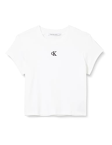Calvin Klein Jeans Damska koszulka dziecięca z dzianiny Ck Rib S/S, Jasnobiały, XXS