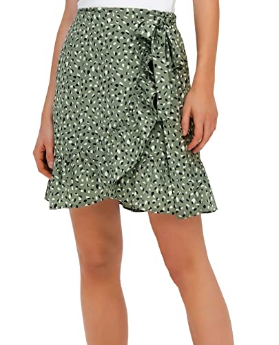 ONLY Damska spódnica z efektem zawijania, Hedge Green/Aop:hella Graphic, S