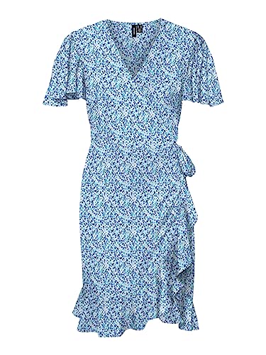 VERO MODA Vmemma Henna Ss Short Wrap Dress WVN Ga sukienka damska, Skyway/Aop:caro Flower, M
