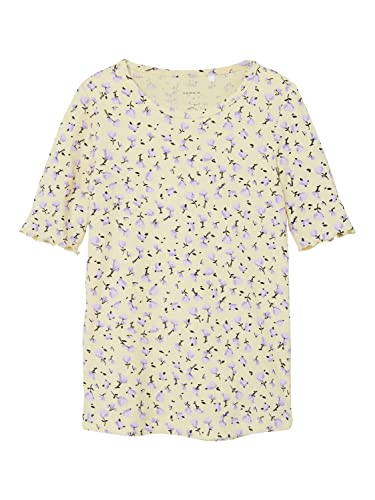 NAME IT Dziewczęca koszulka NKFHEHULLA SS Slim Top, Double Cream, 134/140, Podwójny krem, 134/140 cm