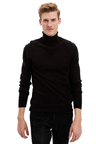 DeFacto Męski sweter z dzianiny z długim rękawem okrągły dekolt - slim fit sweter dla mężczyzn topy (czarny, S), czarny, S