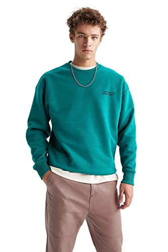 DeFacto Męski sweter z długim rękawem - okrągły dekolt bluza męska (zielony, XXL), zielony, XXL