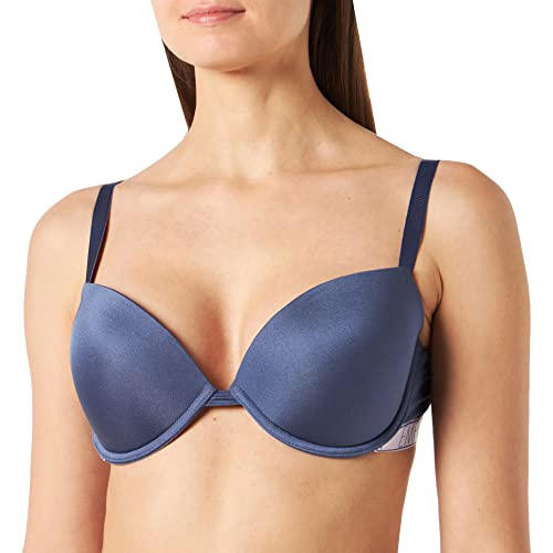 Emporio Armani Damski biustonosz push-up kultowa mikrofibra, Nastrój indygo, 75C
