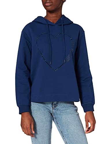 Love Moschino Damska bluza z długim rękawem z regulowanym kapturem ze sznurkiem, prążkowane mankiety i szwy wzdłuż dołu, NIEBIESKI, 48