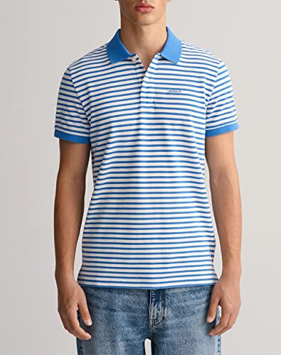 GANT Męska koszula polo SS Pique Striped w paski, ciemnoniebieska, standardowa, Day Blue, XL