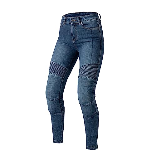OZONE MOTO Agness II Lady dżinsy motocyklowe dla kobiet, trwałe materiały, ochraniacze na kolana, Dupont Kevlar, wewnętrzne elastyczne wstawki, Washed Blue, 38W / 32L