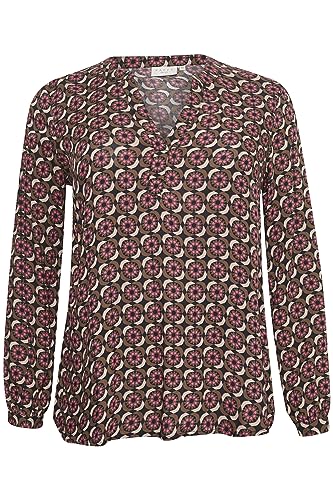 Kaffe Curve Plus Size Damska bluzka z długim rękawem Casual Fit V-Notch Neck Damska, Shoking Pink Graphic Print, 44/du?y rozmiar