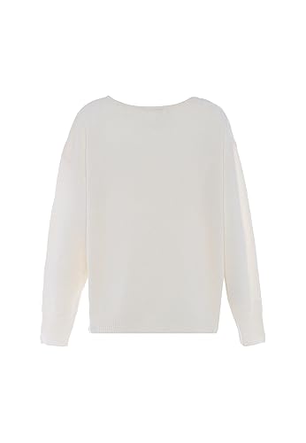 faina Damski sweter z dzianiny z odsłoniętymi ramionami z nieregularnym haftem koronkowym Wełna BIAŁA, rozmiar XS/S, biały (wollweiss), XL