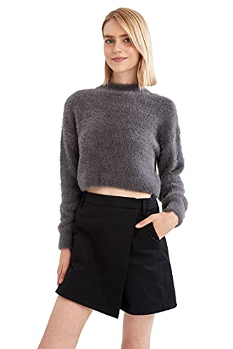 DeFacto Sweter normalny krój dla kobiet – sweter z golfem na topy damski (antracytowy, M), anthra, M