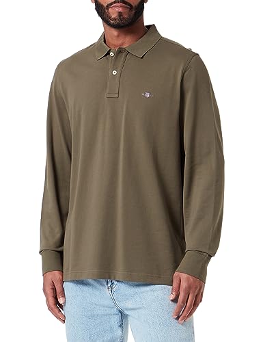GANT Męska koszulka polo REG Shield LS Pique Rugger, Juniper Green, standardowa, Juniper Green, XL