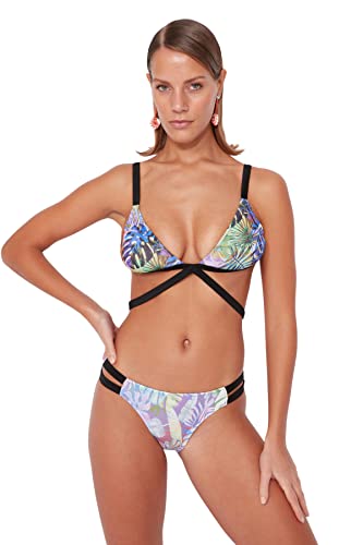 Trendyol Damski strój kąpielowy trójkątny tkany top bikini, Fioletowy, 44