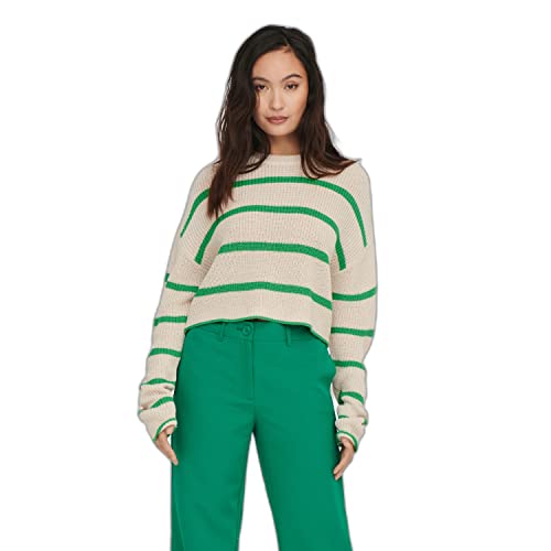 Only Onlmalavi L/S Cropped Pullover KNT Damska bluza z dzianiny, Pumice Stone/Paski: zielona pszczoła, L