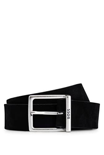 BOSS Męski pasek Rudy-Sd Sz35 Zamszowy skórzany z kwadratową klamrą z grawerowanym logo, Black1, 115