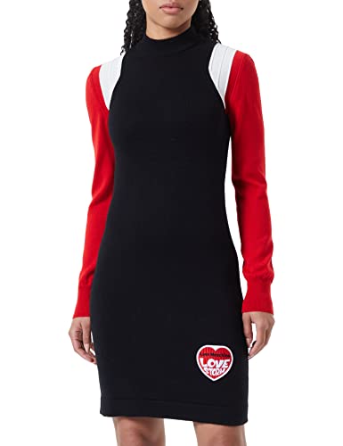 Love Moschino Damska sukienka Love Storm Knit Effect Heart Patch, Black Red White, 40