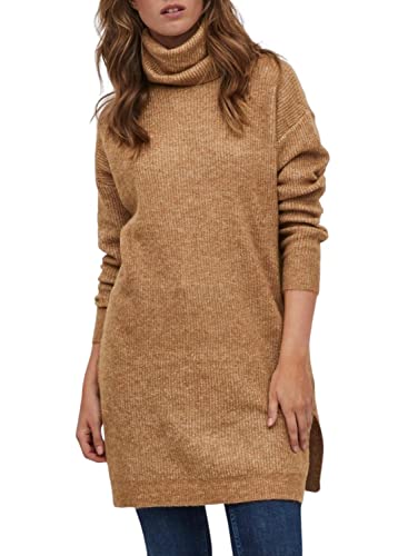 Vila Damski sweter VICILIA Rollneck L/S Knit Tunic/SU-NOOS, toasted Coconut/szczegóły: melanż, M, Toasted Coconut/Szczegóły: melanż, M