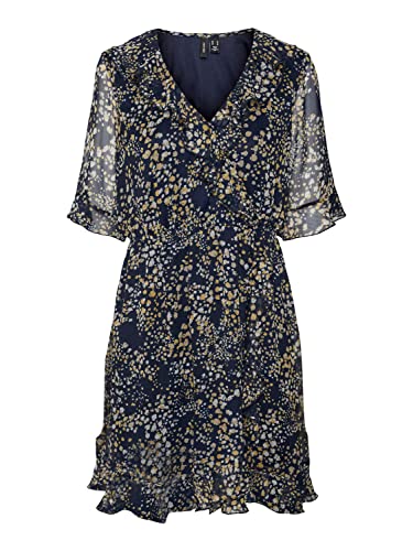 VERO MODA Damska sukienka VMDORA Kaya 2/4, krótka sukienka WVN GA, Navy Blazer/AOP:Dora, M, Granatowy blezer/Aop:dora, M