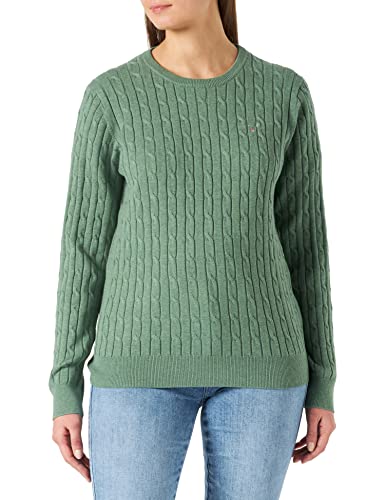 GANT Damski sweter ze stretchem Cotton Cable z dekoltem w kształcie litery C, zielony jadeitowy, standardowy