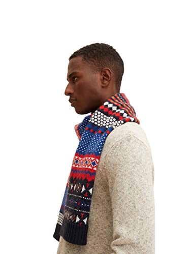 TOM TAILOR Męskie szalik zimowy ze wzorem 1034386, 30798 - Navy Red Allover Jacquard, ONESIZE