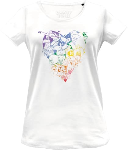 bawełniany podział t-shirt damski, biały, S