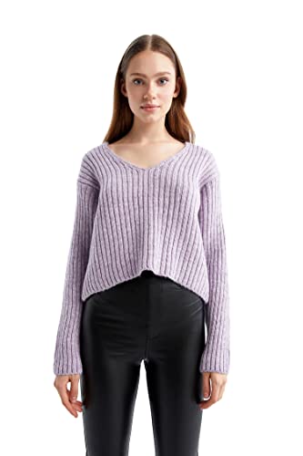 DeFacto Sweter normalny krój dla kobiet - sweter z golfem na topy damski (fioletowy, XL), fioletowy, XL
