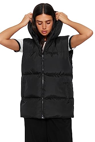 Trendyol Damska kamizelka puchowa oversize z kapturem, czarna, XS, Czarny, XS