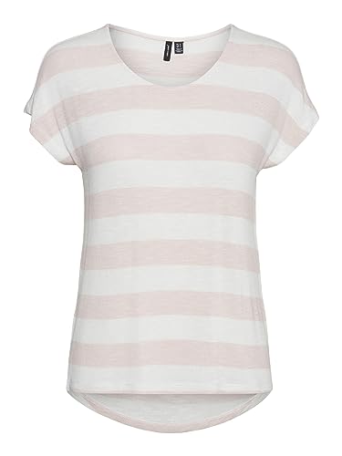 VERO MODA Vmwide Stripe S/L Ga JRS Noos Top damski, Sepia Rose/Stripes:snow White, L