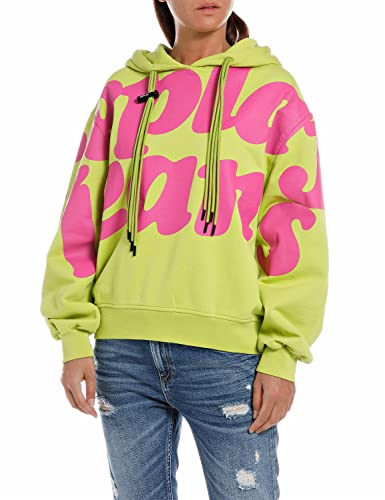 Replay Damska bluza z kapturem, 636 limonkowa zieleń, M