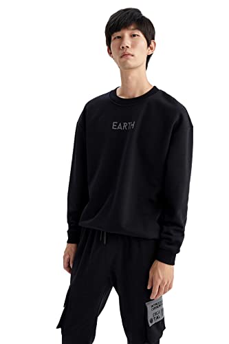 DeFacto Sweter z długim rękawem męski - okrągły dekolt bluza męska (czarny, XL), czarny, XL