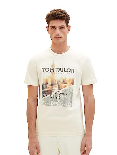 TOM TAILOR Męski t-shirt z nadrukiem fotograficznym z bawełny, 18592-vintage beżowy, 3XL