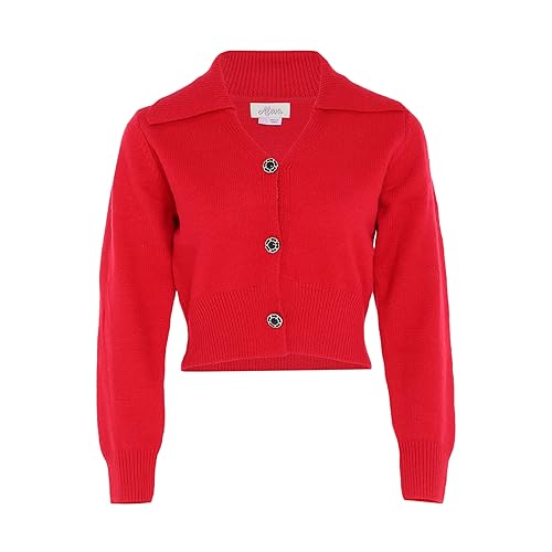 Aleva Damski kardigan z długim rękawem w delikatnym stylu z kołnierzem polo, czerwony, rozmiar XL/XXL, czerwony, XL