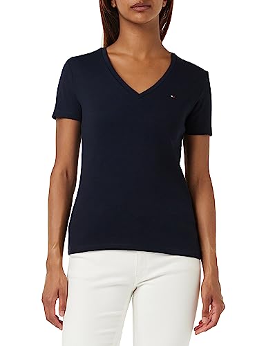 Tommy Hilfiger Damskie topy z dzianiny Slim Cody Rib V Ss S/S, Pustynne niebo, XXS