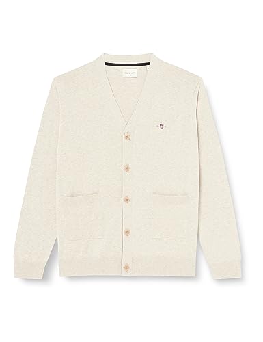 GANT Męska kurtka z dzianiny Classic Cotton V-Cardigan, jasnobeżowy melanż, standardowa, jasny beżowy melanż, M
